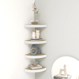 Estante esquina de pared 4 uds MDF roble y blanco 25x25x3,8