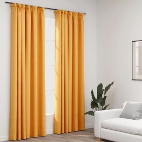 Cortinas opacas ganchos look de lino 2 pzas amarillo 140x245