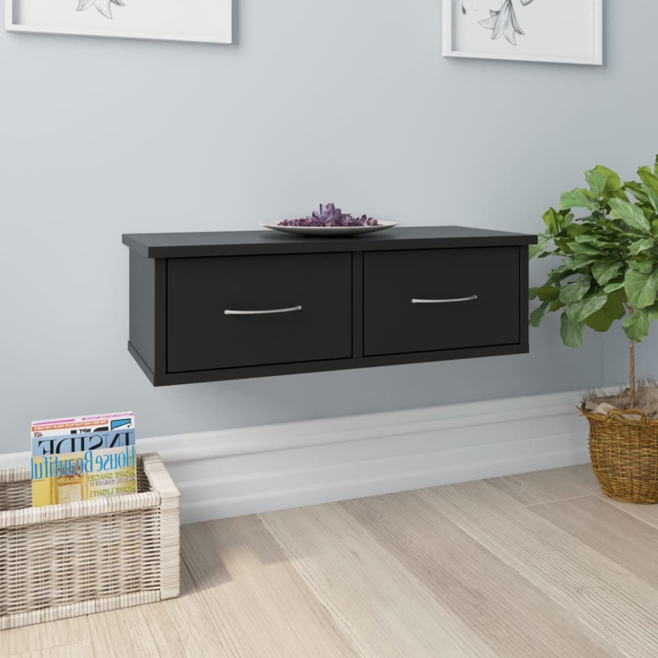 Estante de cajones para pared contrachapada negro