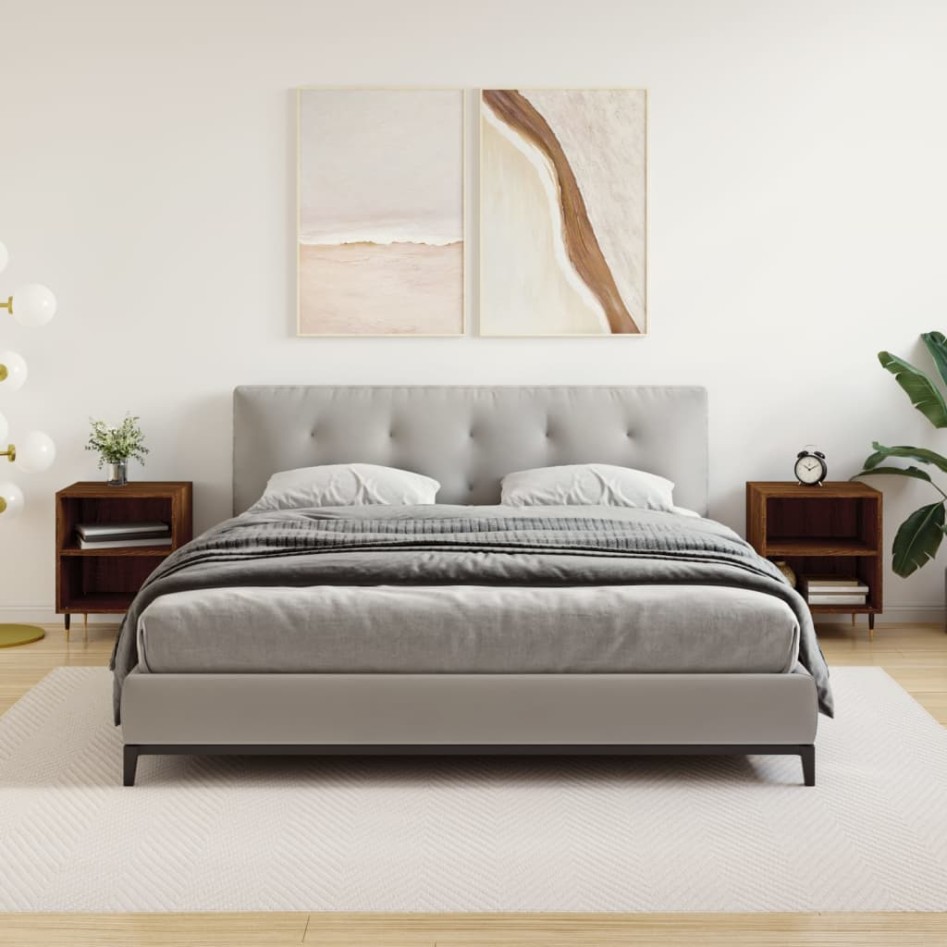 Mesita de noche 2 uds madera ingeniería roble marrón