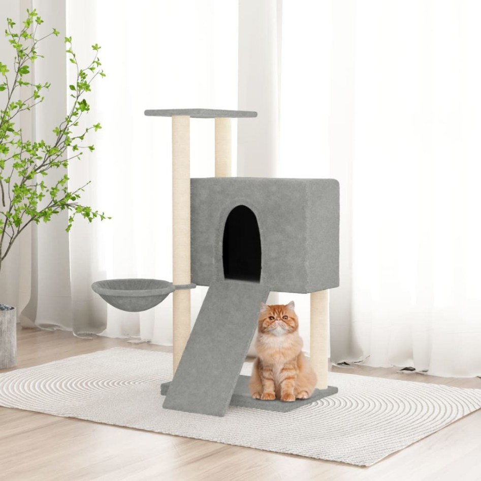 Rascador para gatos con postes de sisal gris claro 96