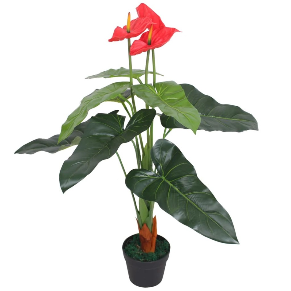 Planta de anturio artificial con maceta 90 cm roja y
