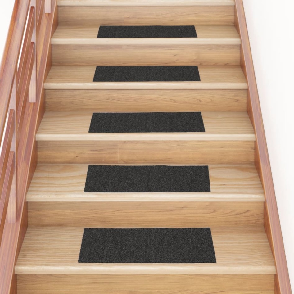 Alfombrilla autoadhesiva de escalera 15 uds antracita 60x25