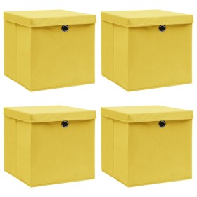 Cajas de almacenaje con tapas 4 uds tela amarillo 32x32x32
