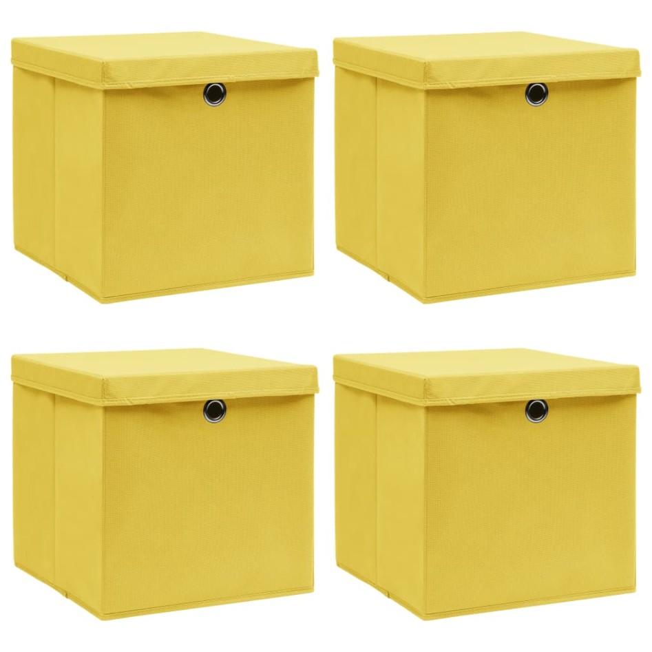 Cajas de almacenaje con tapas 4 uds tela amarillo 32x32x32