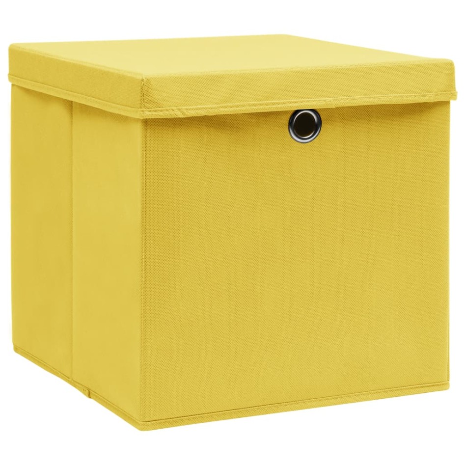 Cajas de almacenaje con tapas 4 uds tela amarillo 32x32x32