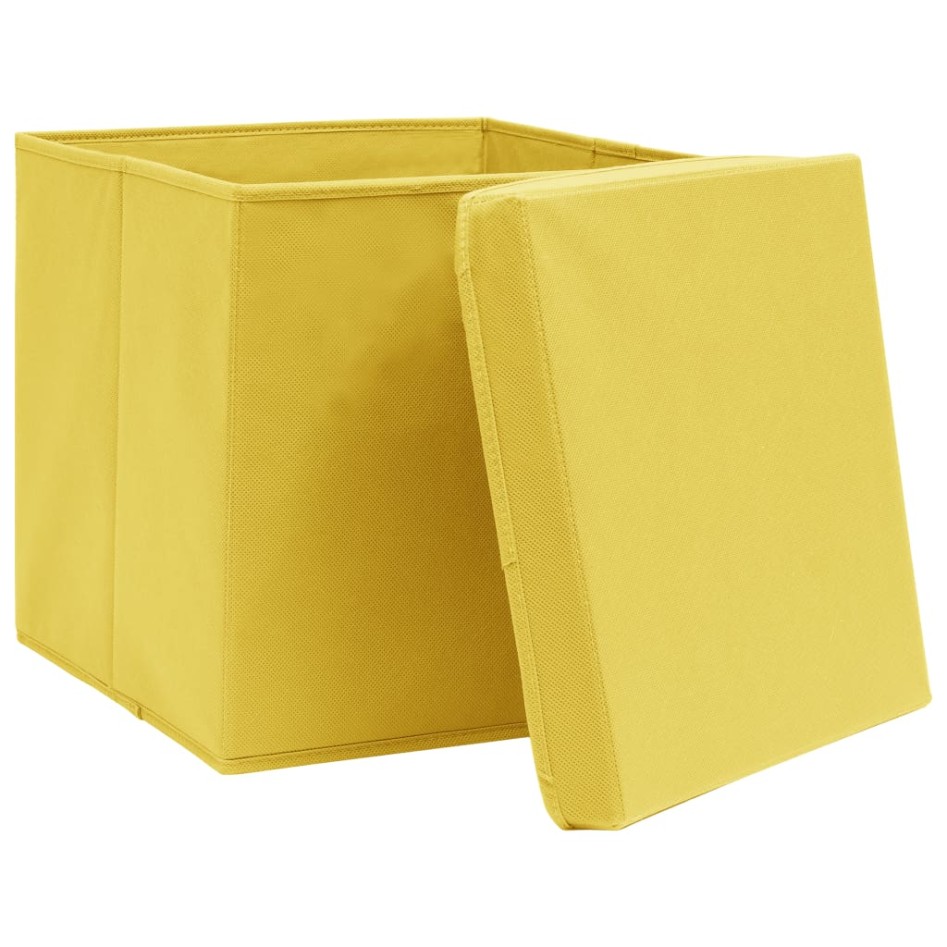 Cajas de almacenaje con tapas 4 uds tela amarillo 32x32x32