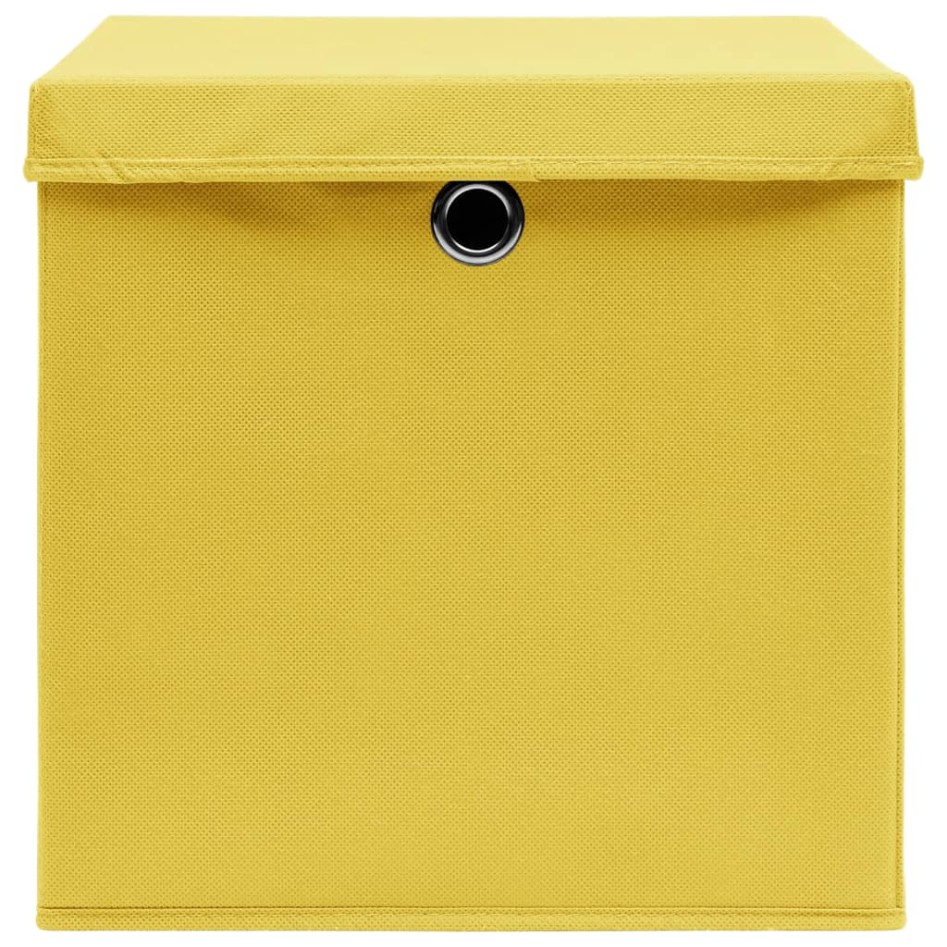 Cajas de almacenaje con tapas 4 uds tela amarillo 32x32x32