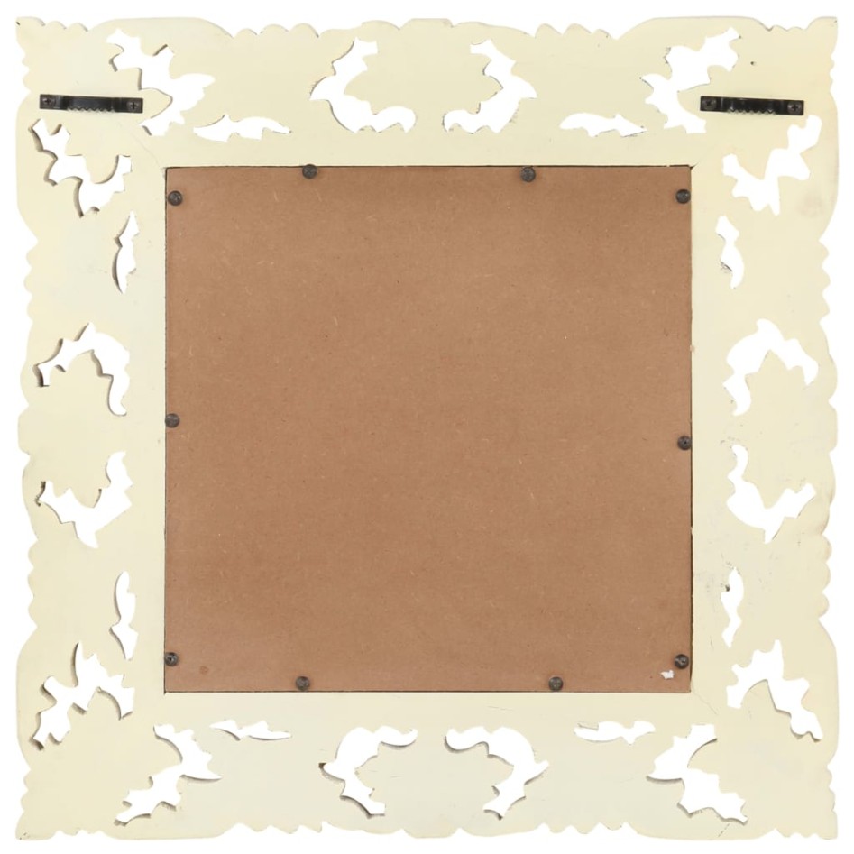 Espejo tallado a mano madera maciza de mango blanco 50x50