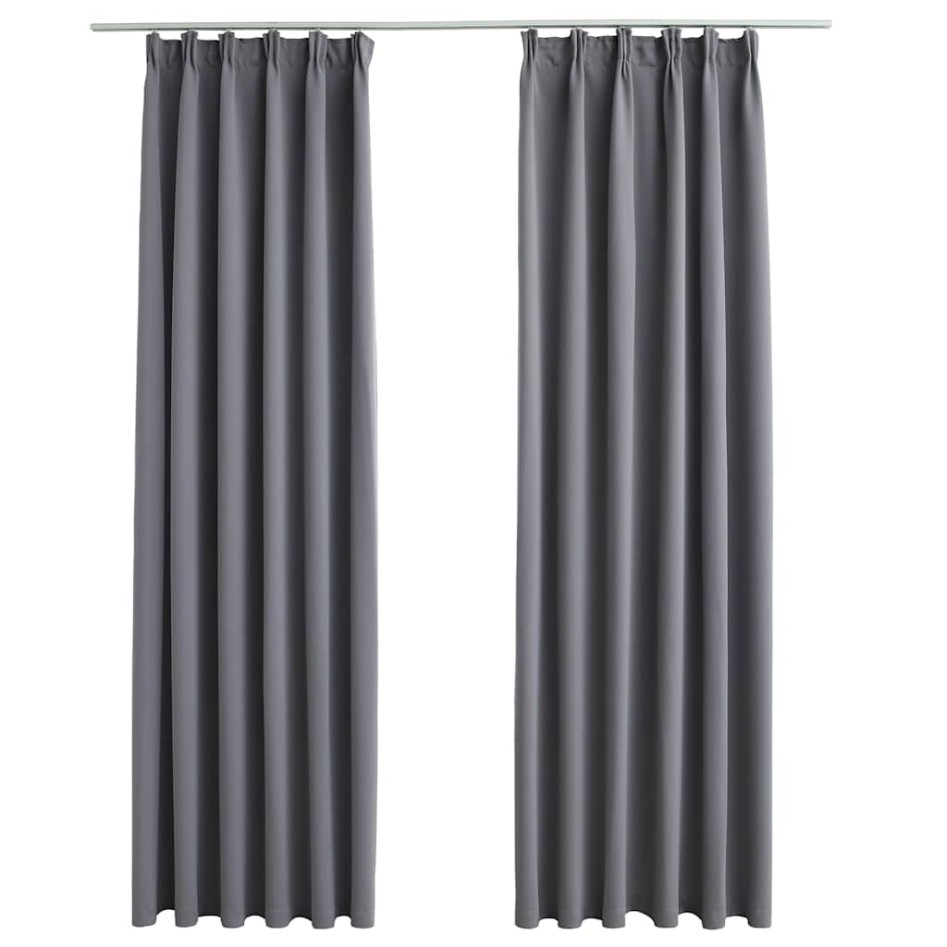 Cortinas opacas con ganchos 2 piezas gris 140x225