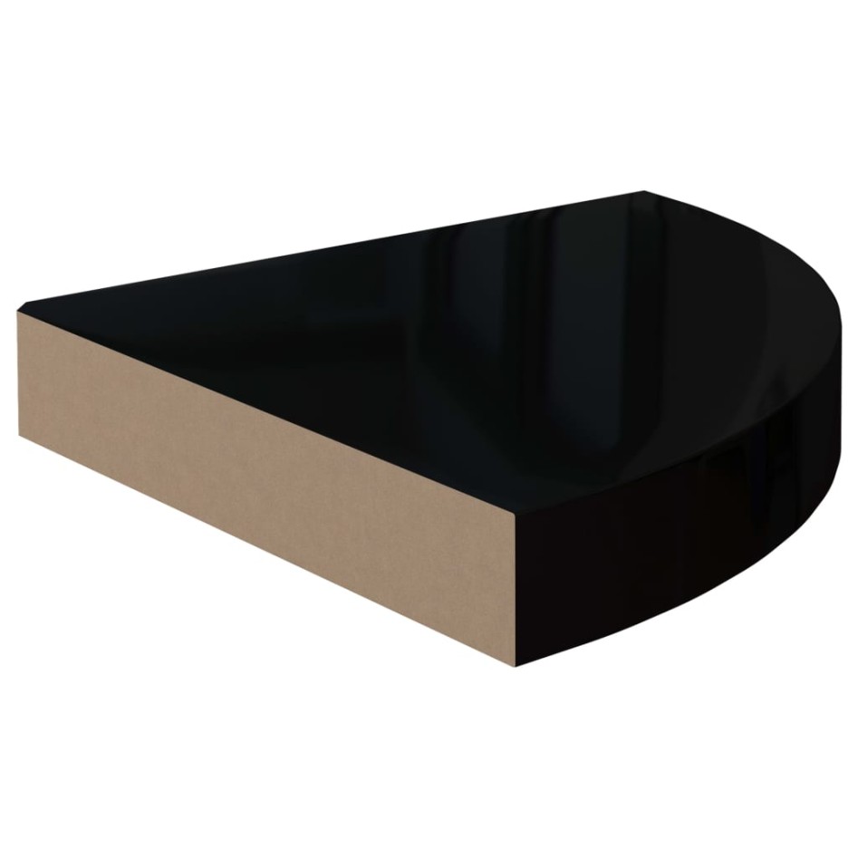 Estantes flotantes esquina 4 uds MDF negro brillo 25x25x3,8
