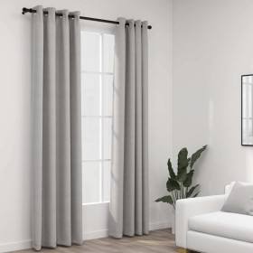 Cortinas opacas con ojales look de lino 2 pzas gris 140x245