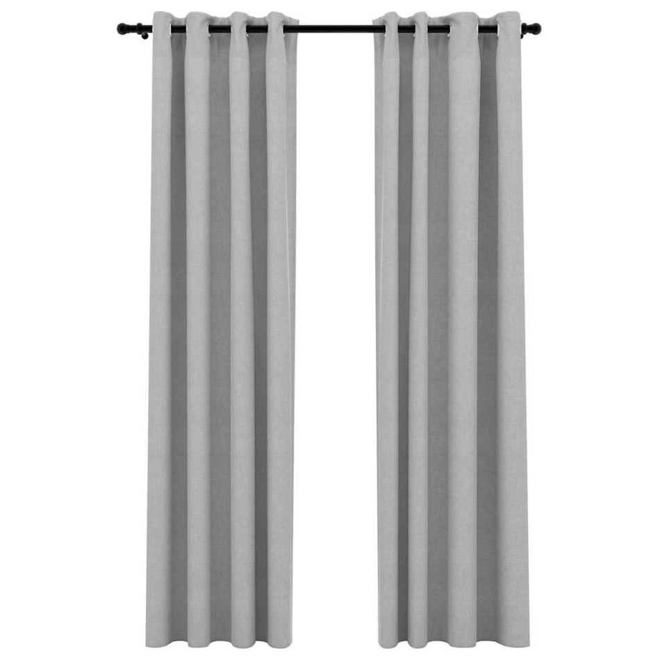 Cortinas opacas con ojales look de lino 2 pzas gris 140x245