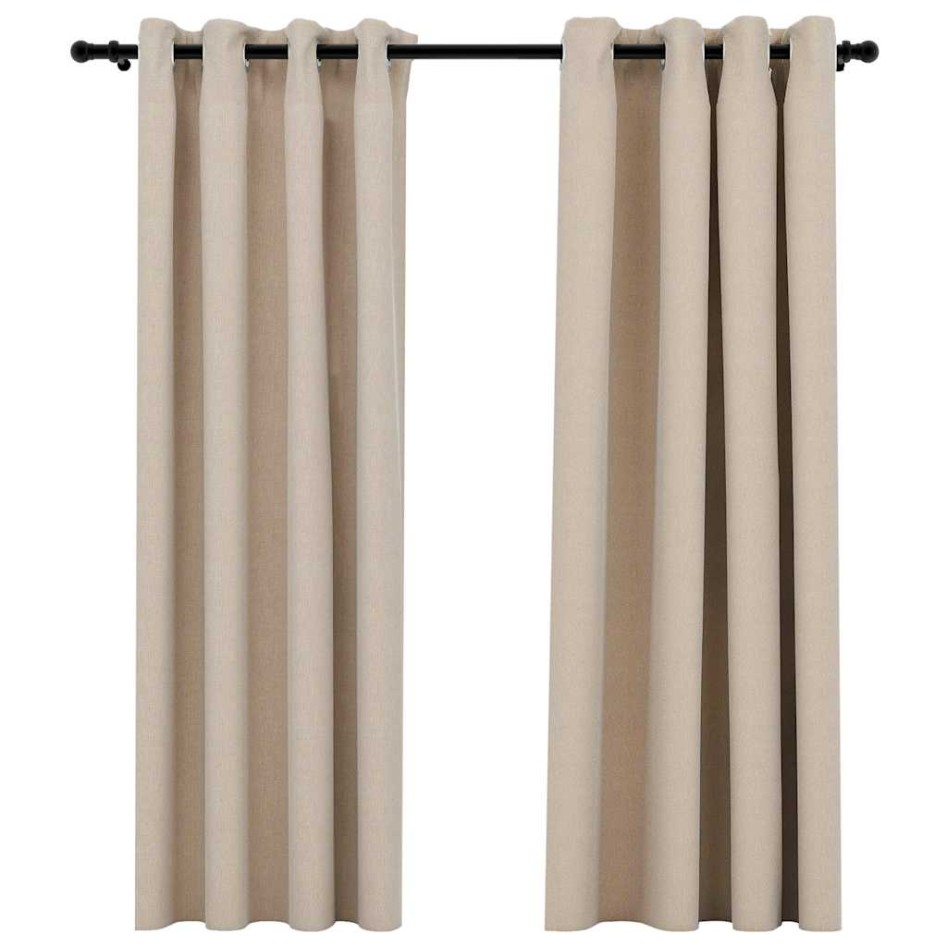 Cortinas opacas con ojales look de lino 2 pzas beige 140x175