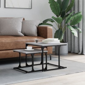 Mesa de centro apilable 2 pzas madera ingeniería gris