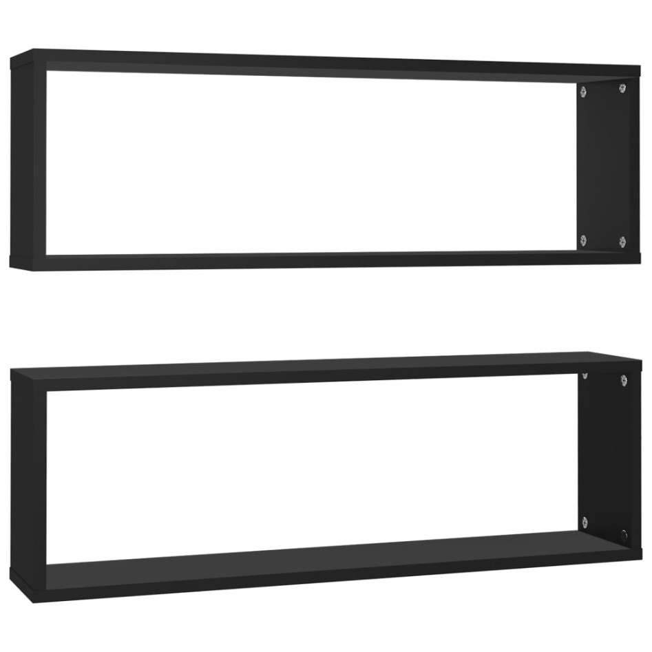 Estantes cubo de pared 2 uds contrachapado negro 80x15x26,5