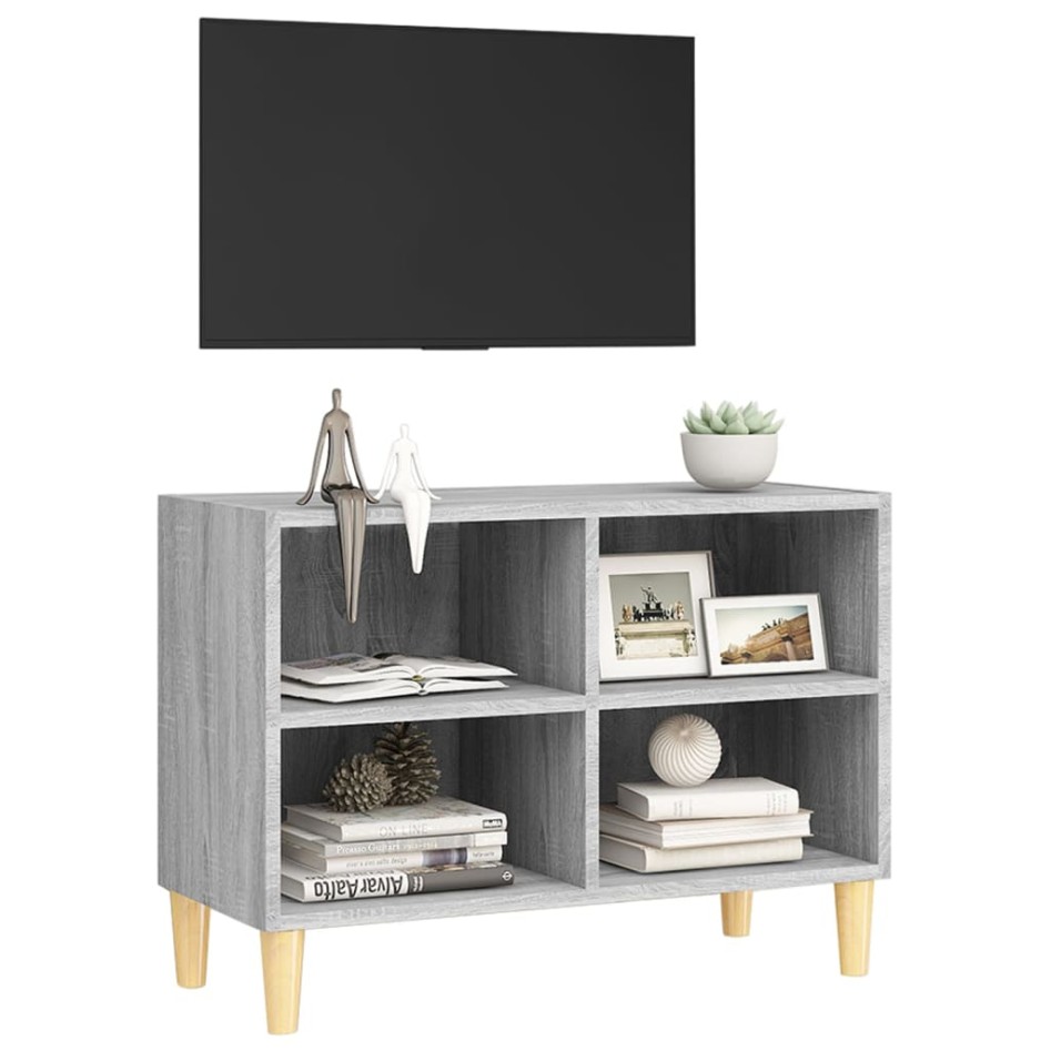 Mueble de TV con patas madera maciza gris Sonoma 69,5x30x50