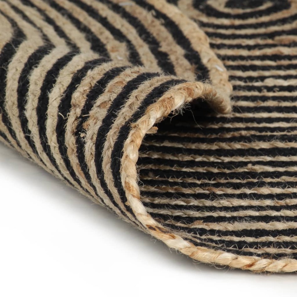 Alfombra de yute tejida a mano diseño espiral negro 90