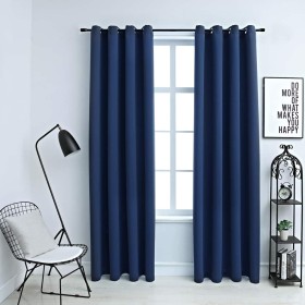 Cortinas opacas con anillas de metal 2 uds azul 140x245