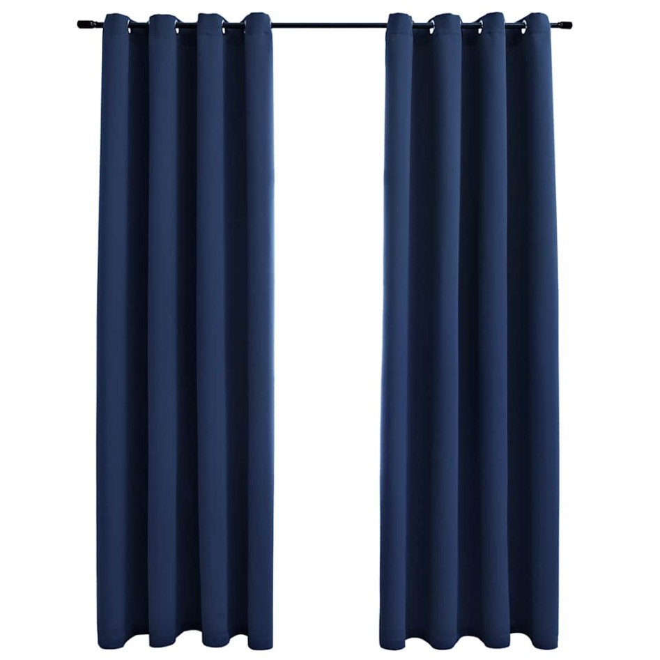 Cortinas opacas con anillas de metal 2 uds azul 140x245