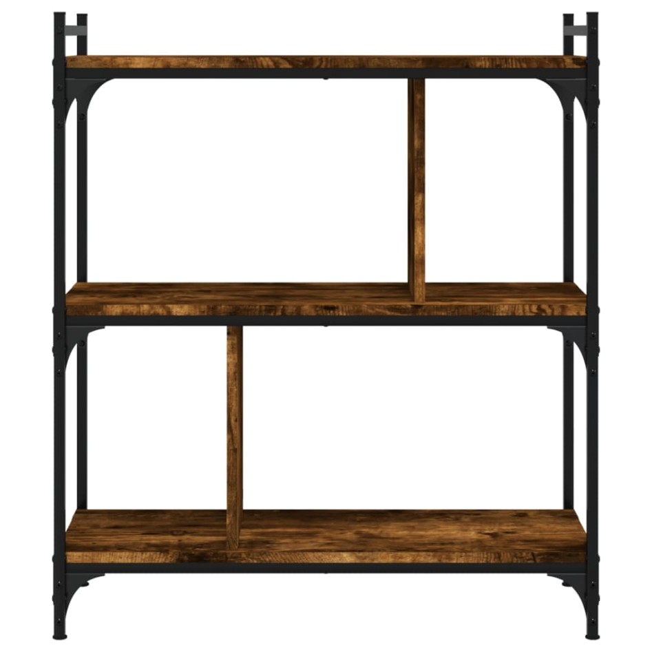 Librería 3 estantes madera ingeniería roble ahumado 76x32x88