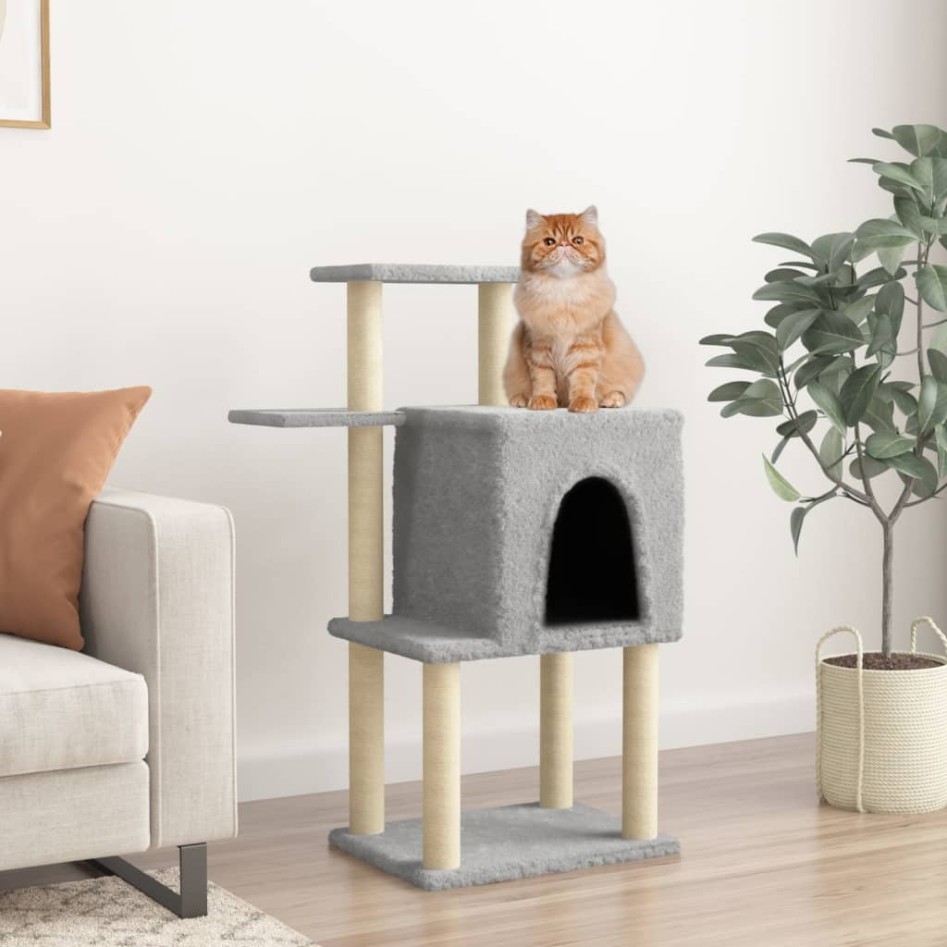 Rascador para gatos con postes de sisal gris claro 97