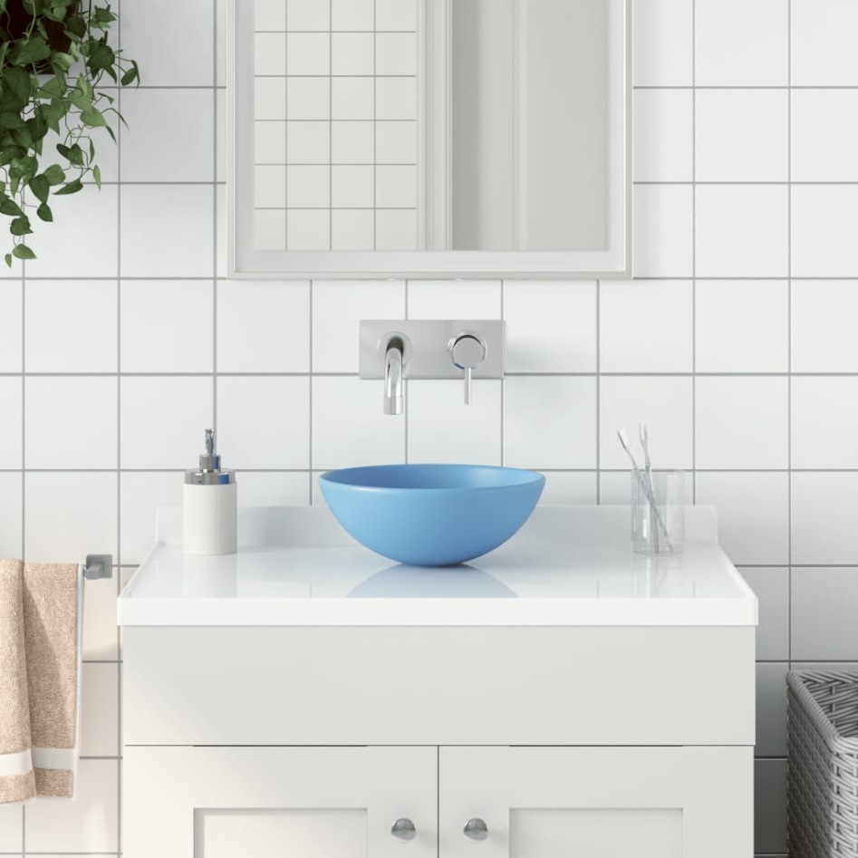 Lavabo de cuarto de baño redondo cerámica azul