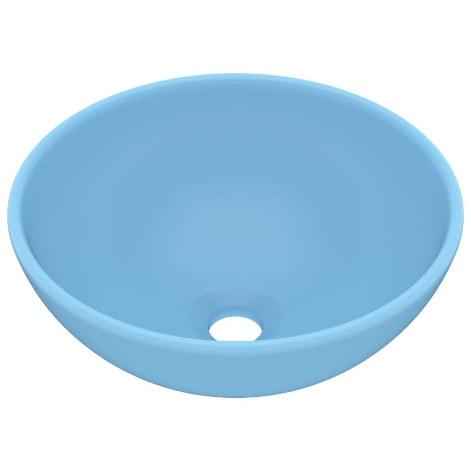 Lavabo de lujo redondo cerámica azul claro mate 32,5x14