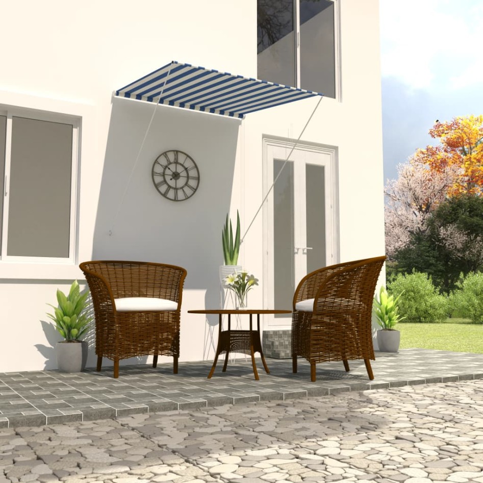 Toldo retráctil azul y blanco 100x150