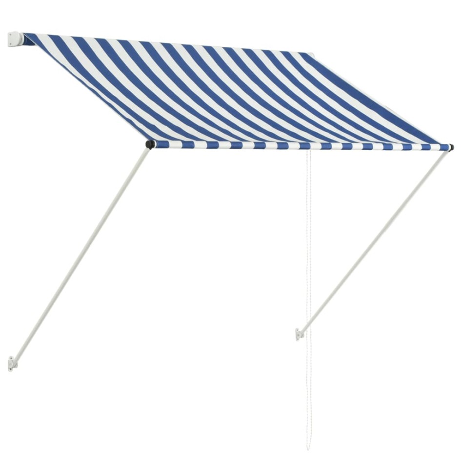 Toldo retráctil azul y blanco 100x150