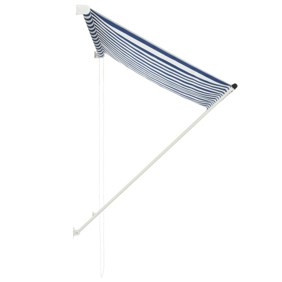 Toldo retráctil azul y blanco 100x150