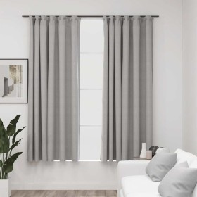 Cortinas opacas con ganchos look de lino 2 pzas gris 140x175