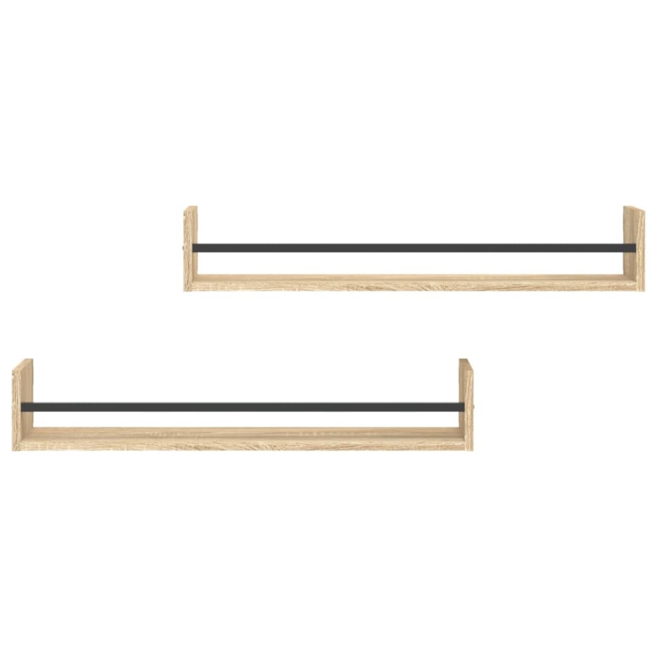 Estantes de pared con barras 2 uds roble Sonoma 80x16x14