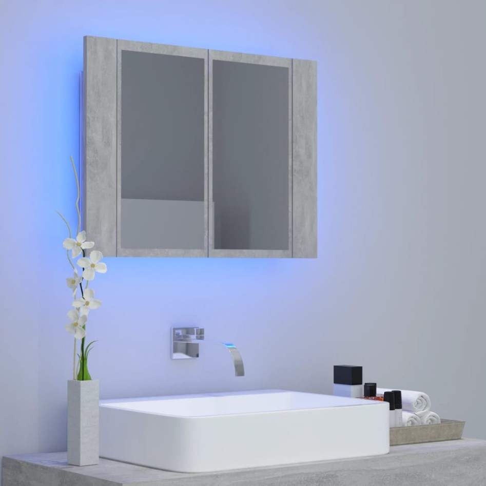 Armario espejo baño luz LED acrílico gris hormigón 60x12x45