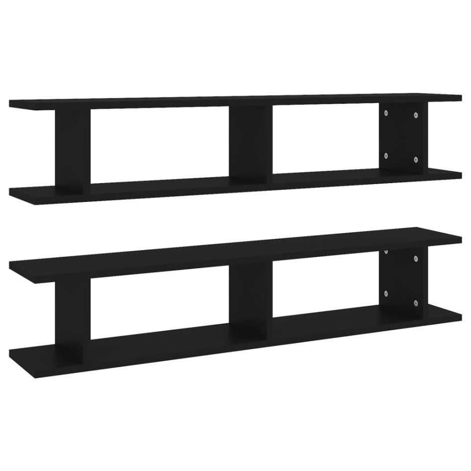 Estantes de pared 2 uds madera contrachapada negro 105x18x20