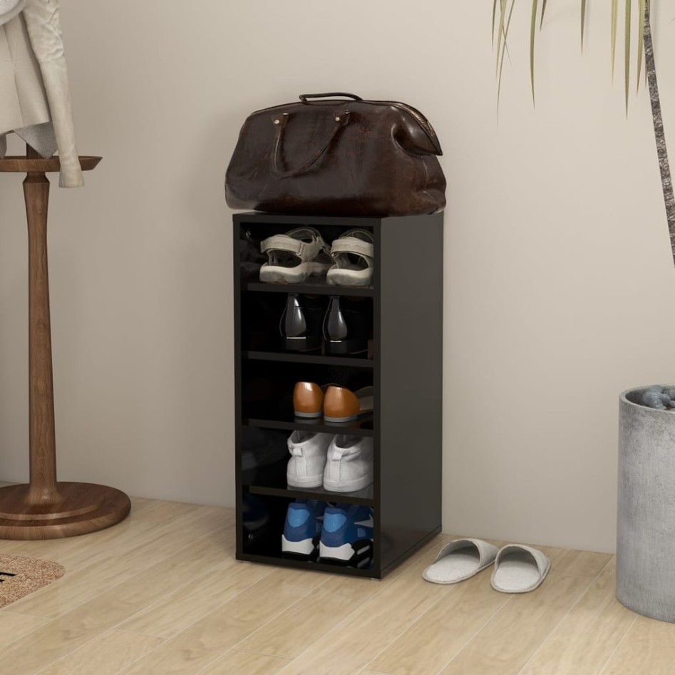Mueble zapatero de madera contrachapada negro 31,5x35x70