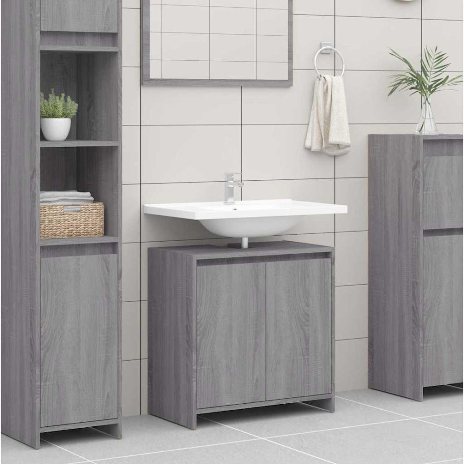 Armario de baño madera contrachapada gris Sonoma 60x33x61