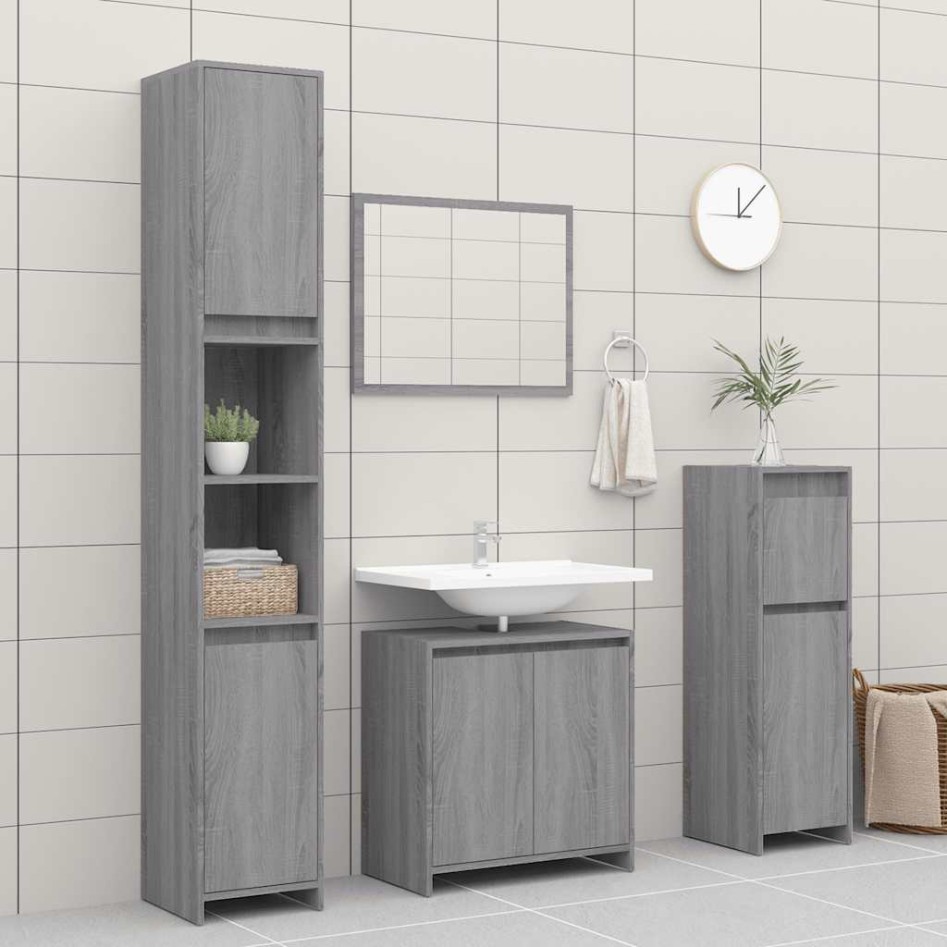 Armario de baño madera contrachapada gris Sonoma 60x33x61