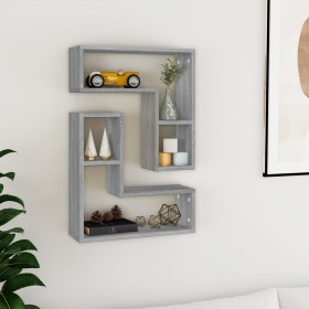 Estante pared 2 uds madera contrachapada gris Sonoma