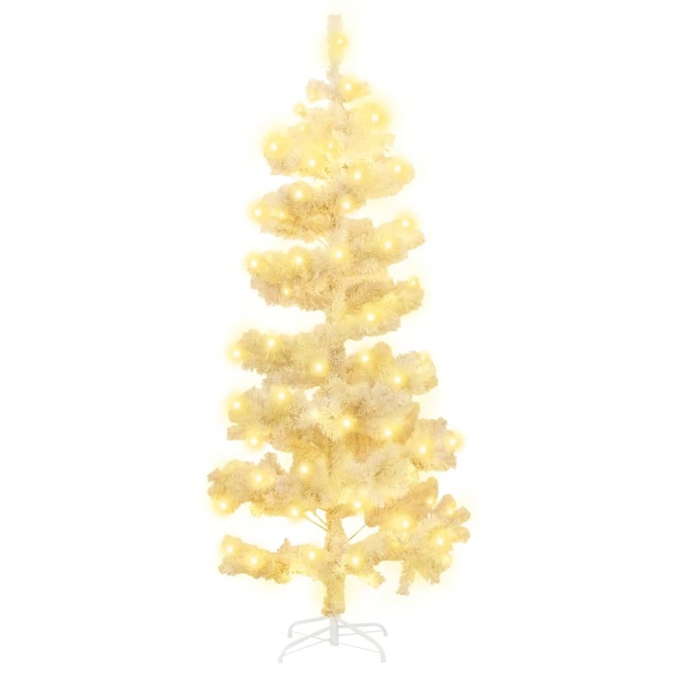 Árbol de Navidad en espiral con luces y soporte blanco 180
