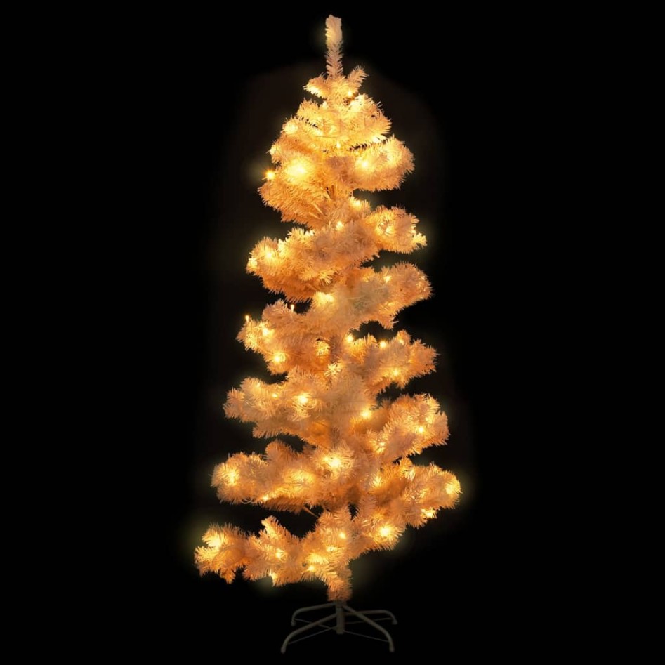 Árbol de Navidad en espiral con luces y soporte blanco 180