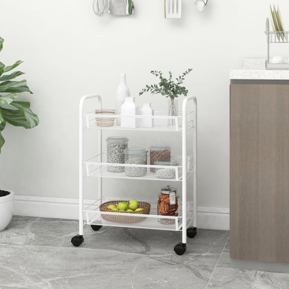 Carrito de cocina 3 niveles hierro blanco 46x26x64