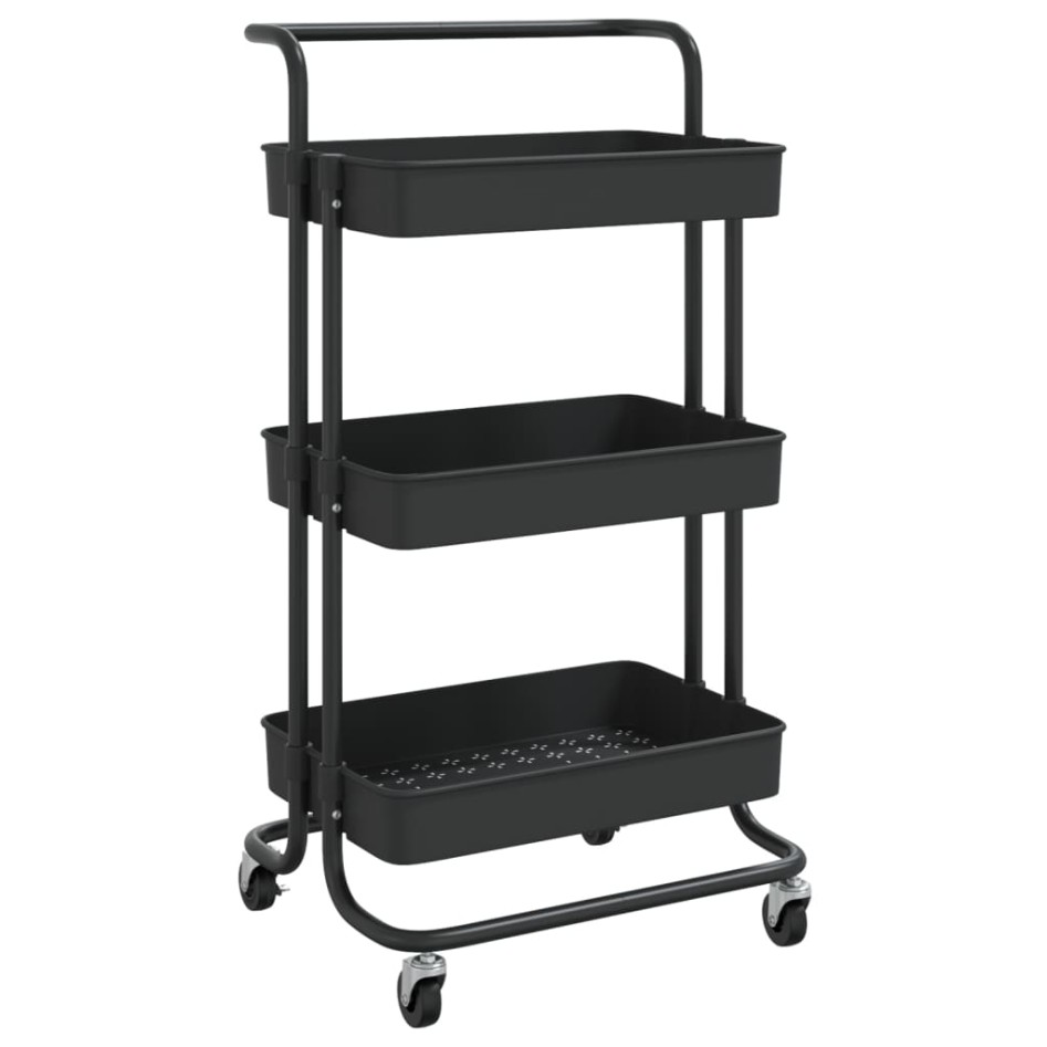 Carrito de cocina 3 niveles hierro y ABS negro 42x35x85