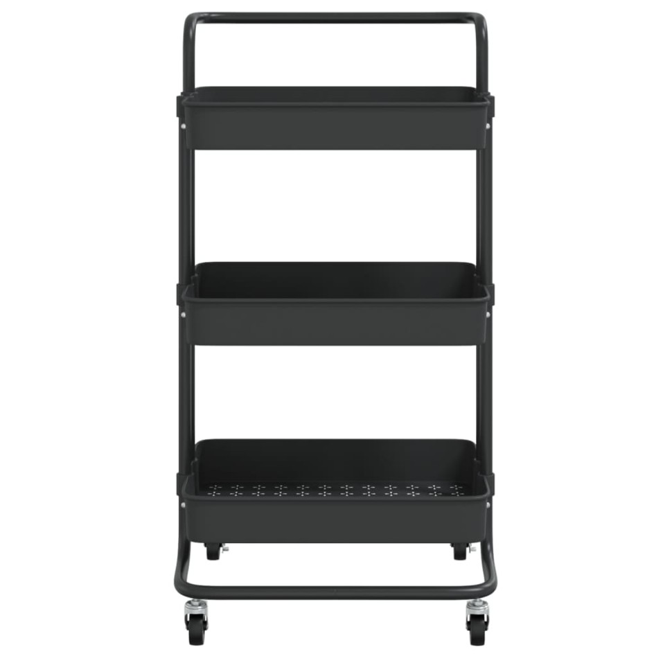 Carrito de cocina 3 niveles hierro y ABS negro 42x35x85