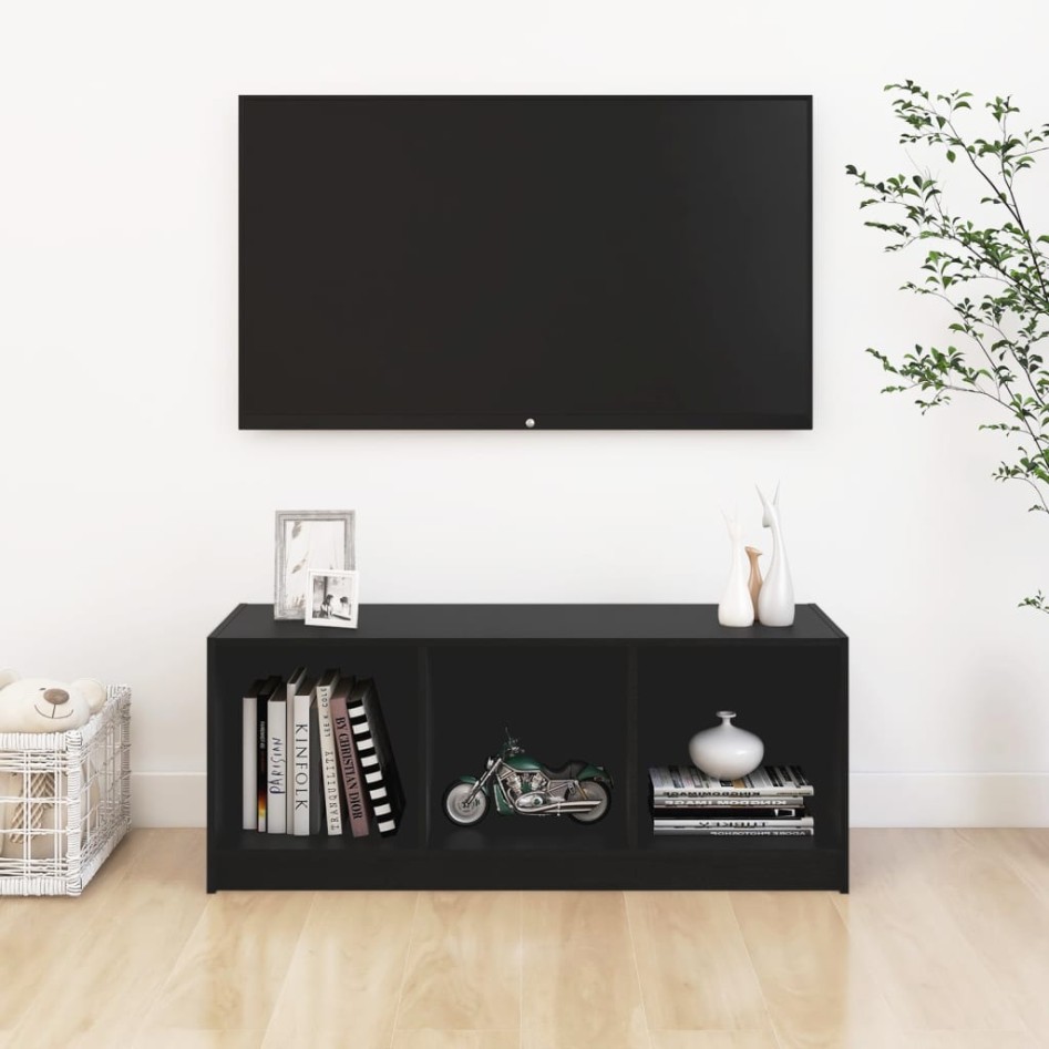 Mueble de TV madera maciza de pino negro 104x33x41