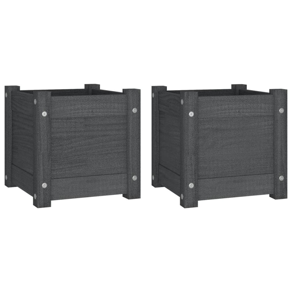 Jardineras 2 uds madera maciza de pino gris 31x31x31