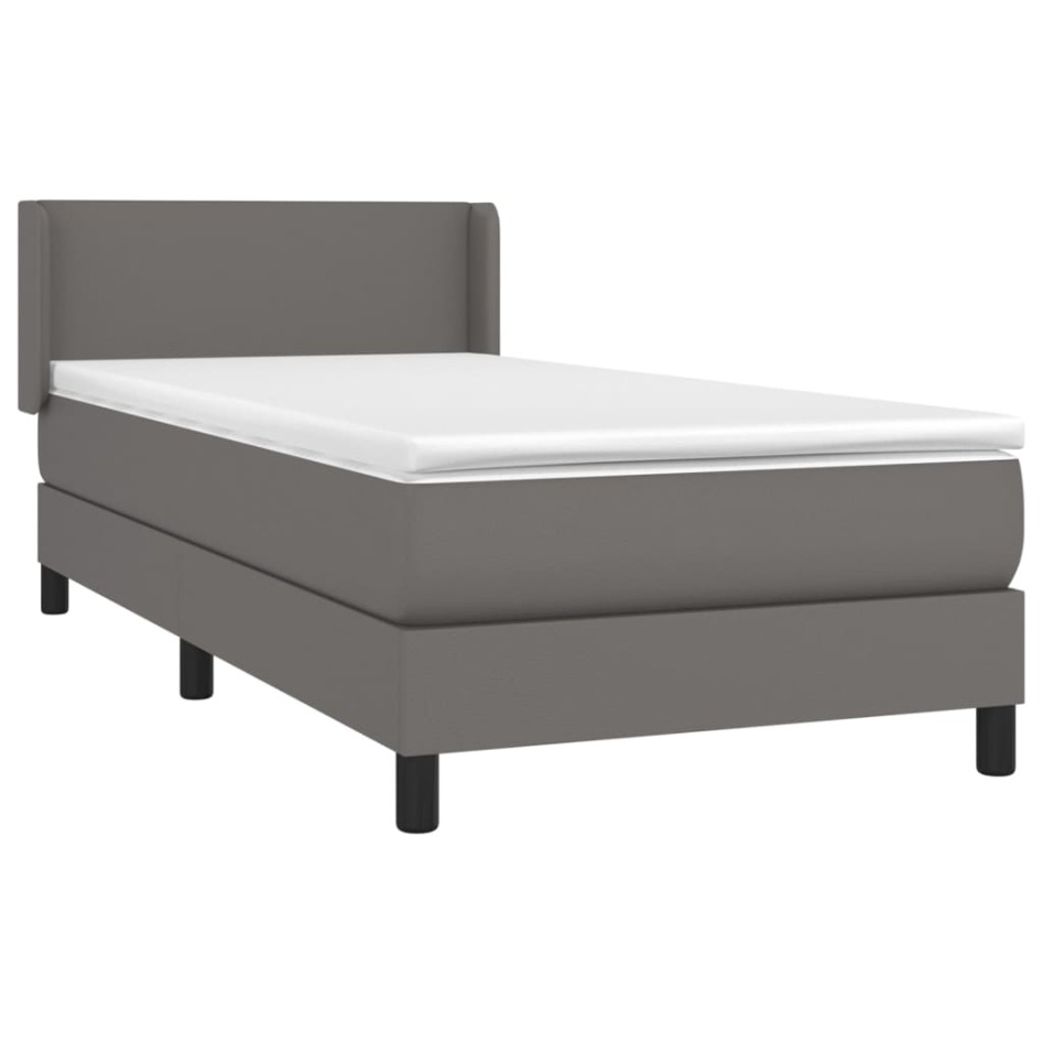 Cama box spring con colchón cuero sintético gris 90x200