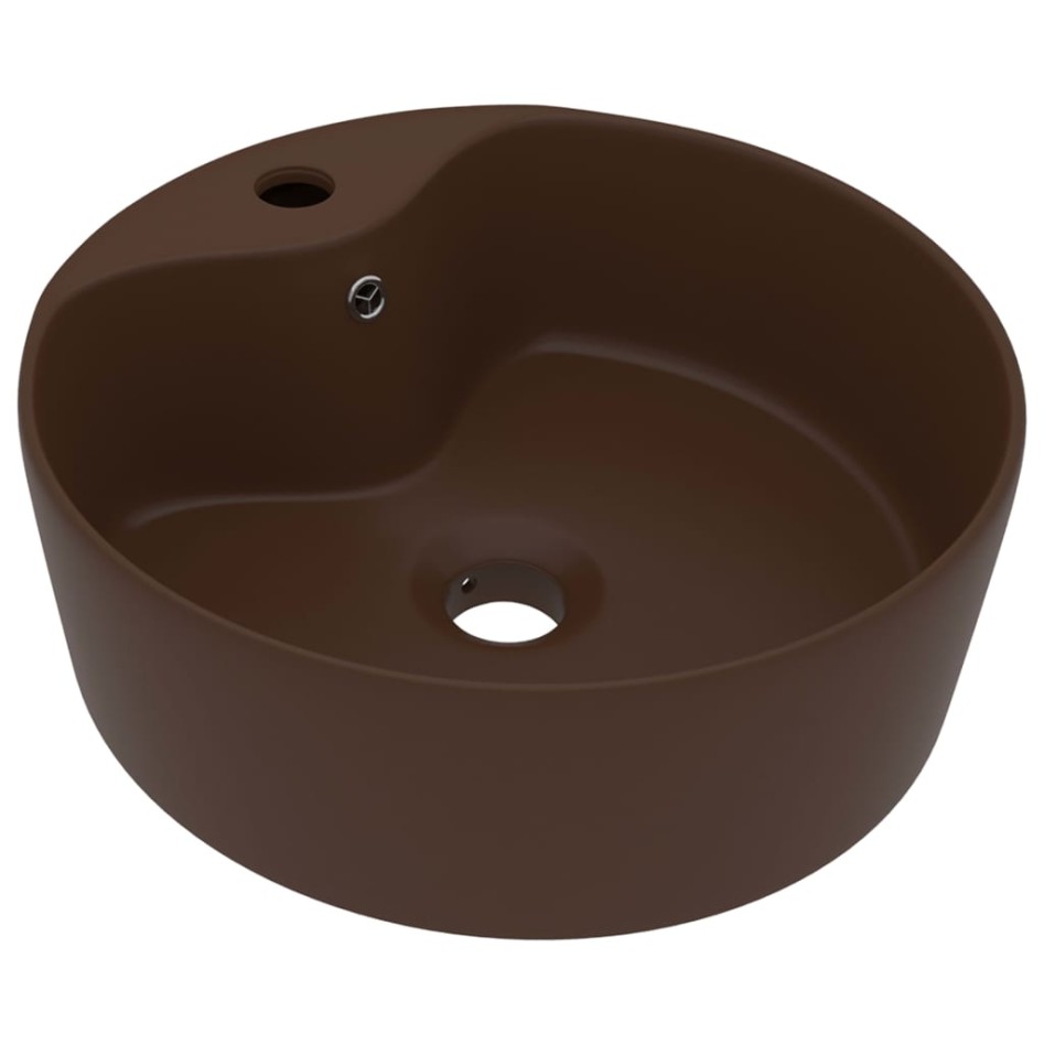 Lavabo lujoso y rebosadero cerámica marrón oscuro mate 36x13