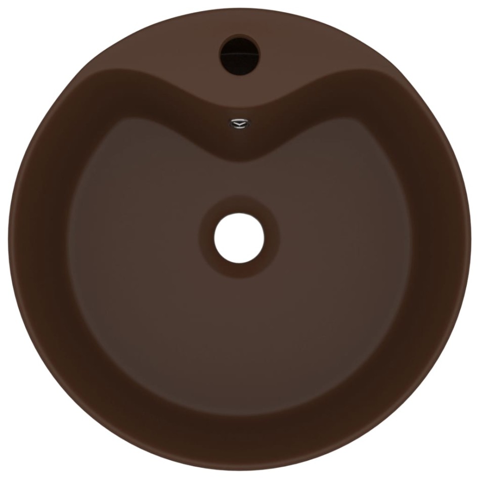 Lavabo lujoso y rebosadero cerámica marrón oscuro mate 36x13
