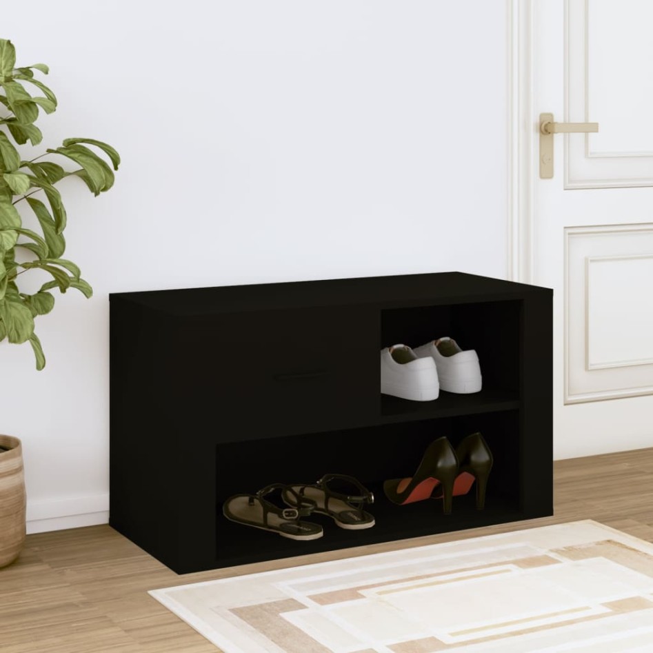 Mueble zapatero madera contrachapada negro 80x35x45